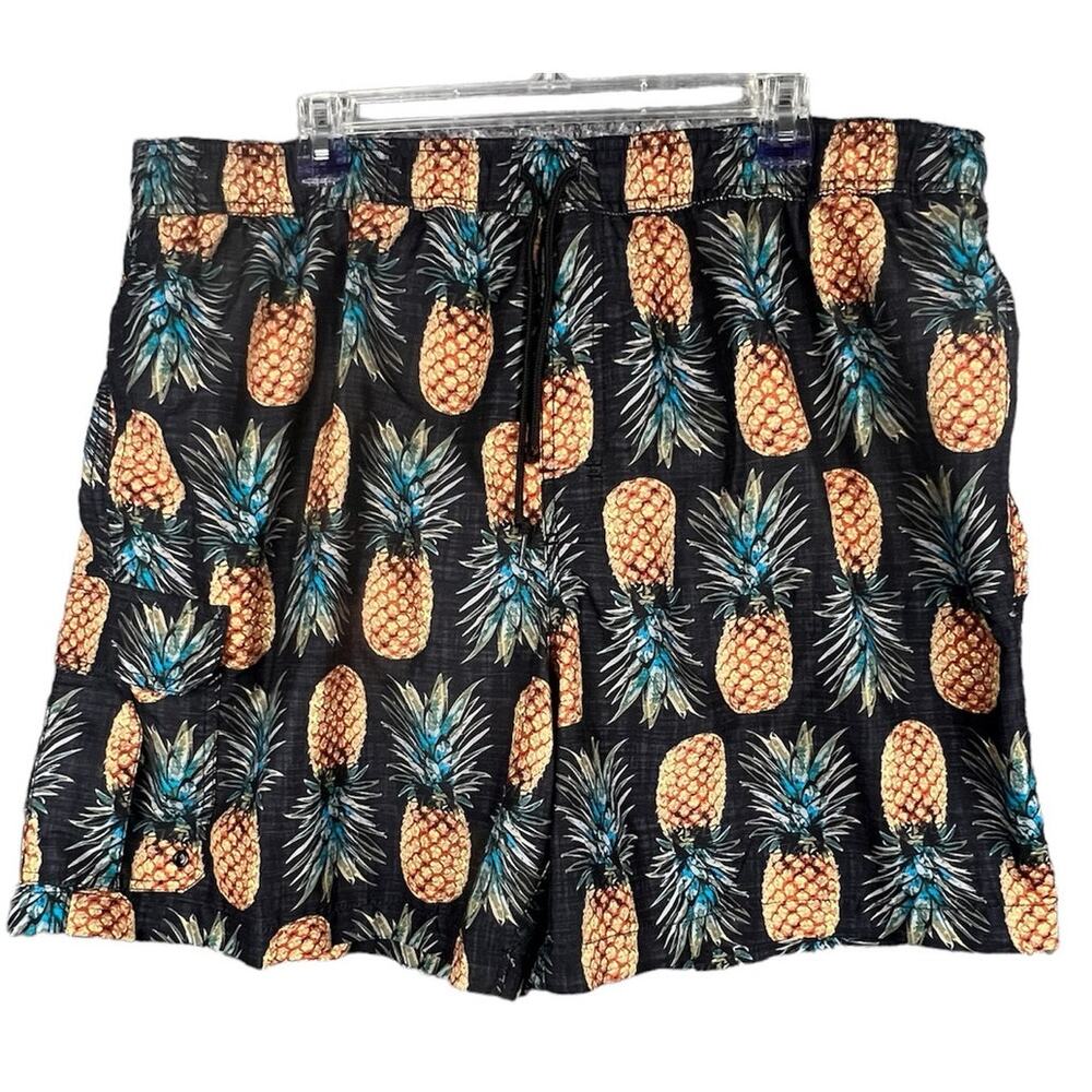 Islander Swimtrunks  Mens XL-Black with Pineapples Made w/100% Recycled Bottles